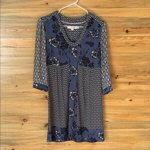 Boden Blue and Black Floral Midi Dress - Size 4R